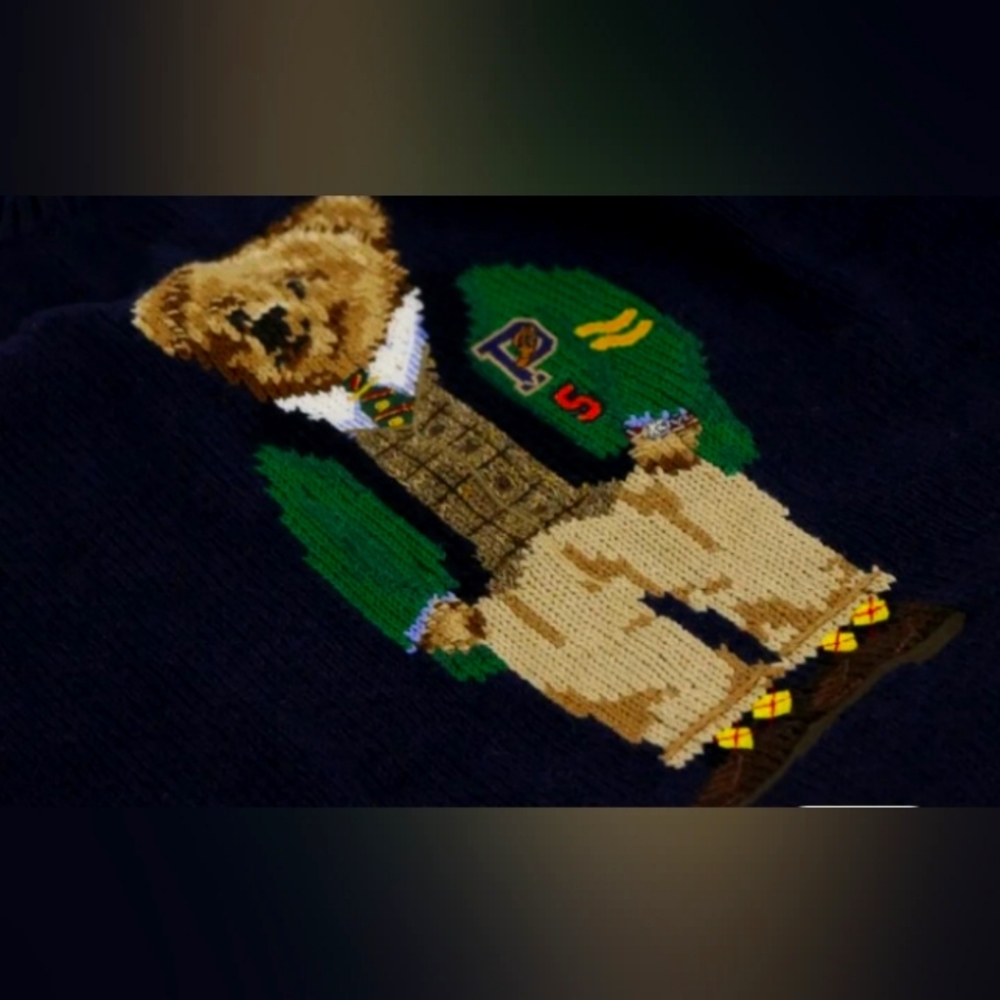 POLO RALPH LAUREN CREW NECK BEAR SWEATER LIMITED-NAVY BLUE BRAND NEW WITH TAGS.